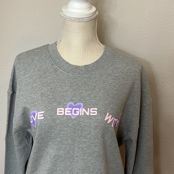BP. Love Begins Within Gray Crew Neck Sweatshirt Long Sleeve - Picture 3 of 4